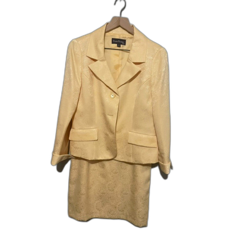 Evan Picone Womens size 8 Soft Light Yellow Jacquard Skirt Suit